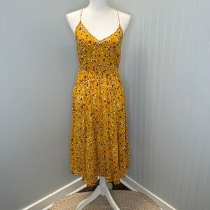 Cooperative Cindy Mustard Yellow Floral Midi Dress with Open Back size:4